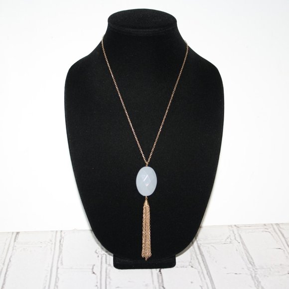 Beautiful silver and gray statement necklace with chain tassel 32-35" - Picture 5 of 5
